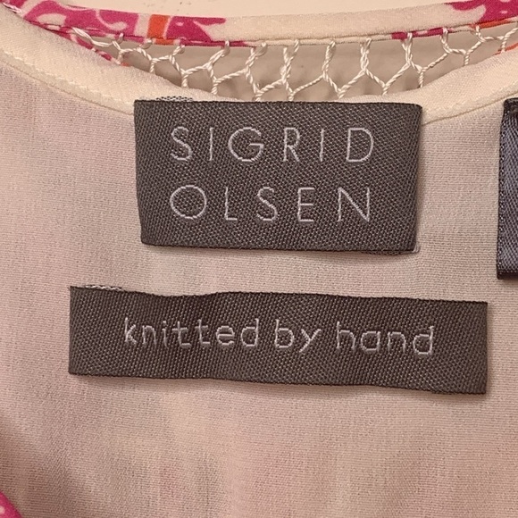 Sigrid Olsen Pink White Silk Lined Hand Knit Woven Beaded V Neck Camisole Top L - Picture 8 of 17
